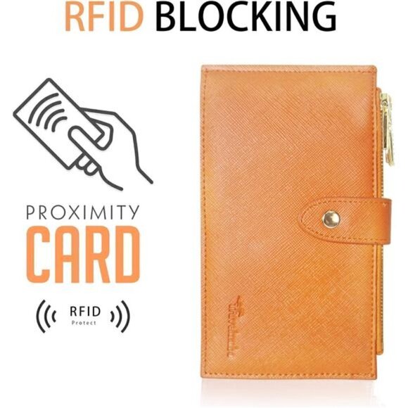 Women's Wallet RFID Blocking Bi fold Multi Card Wallet Zipper Pocket ORANGE NEW - Picture 3 of 5